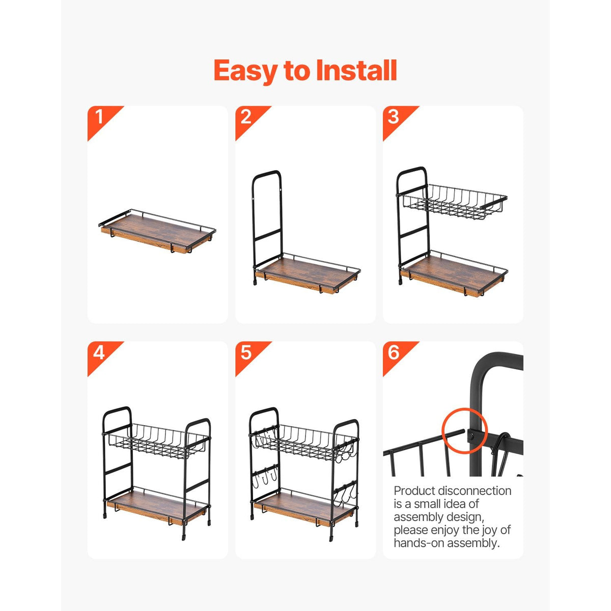 2 Tier Coffee Bar Organizer for Countertop, Multifunctional Mug Holder and Coffee Station, 12 Movable Hooks and 2 Shelves for Coffee Accessories Storage and Display, Home Office (Matte Black)