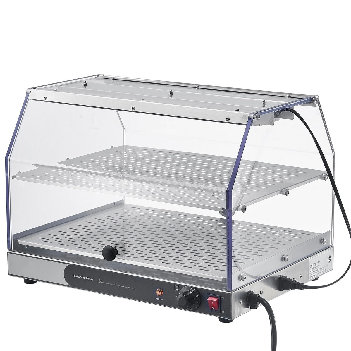 2-Tier Commercial Food Warmer Display, 450W Food Display Warmer with Light, Detachable Shelves and Double-Sided Door Design, 85-185 F Air Heating, 48L for Hamburger, Pizza, Bread, Fried Chicken