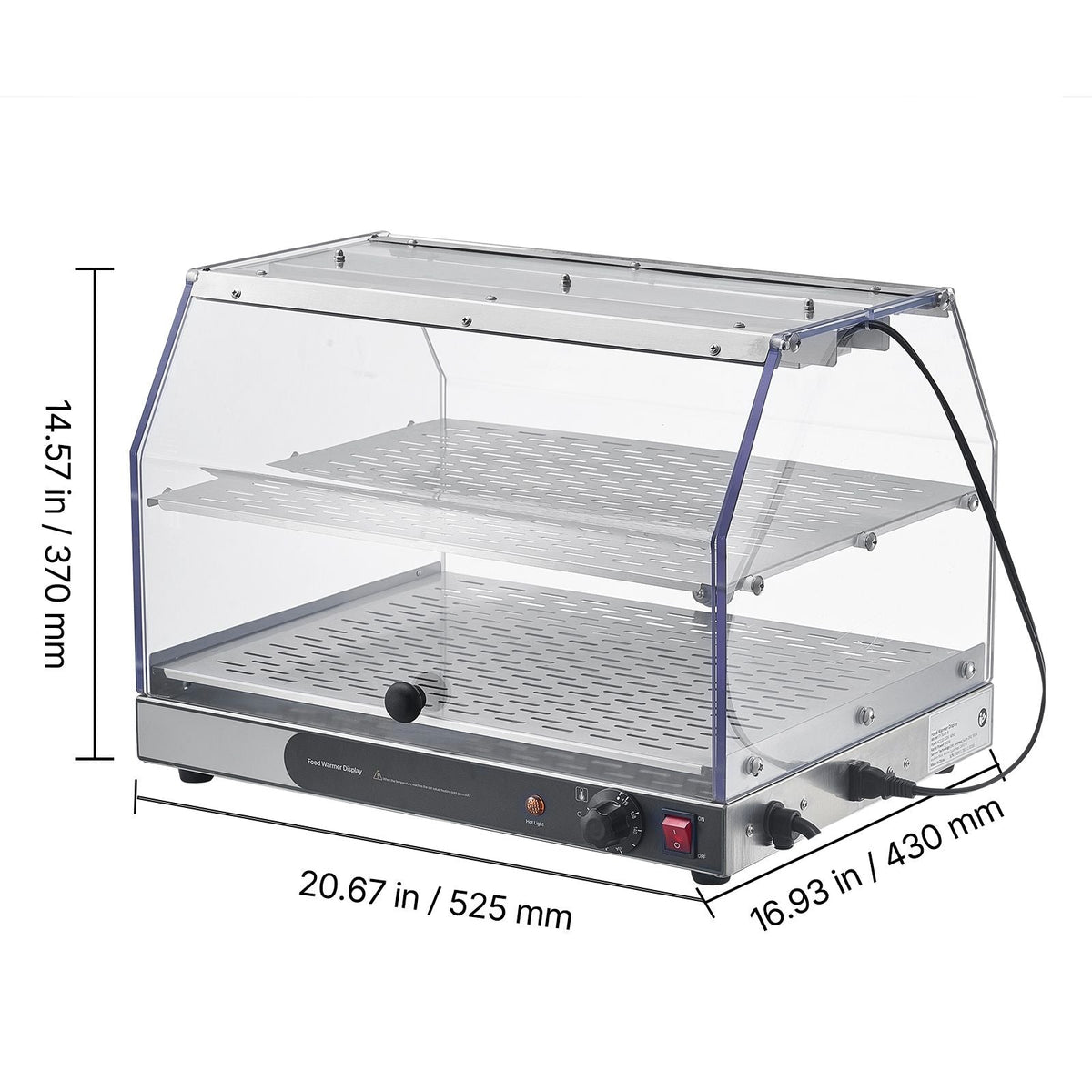 2-Tier Commercial Food Warmer Display, 450W Food Display Warmer with Light, Detachable Shelves and Double-Sided Door Design, 85-185 F Air Heating, 48L for Hamburger, Pizza, Bread, Fried Chicken