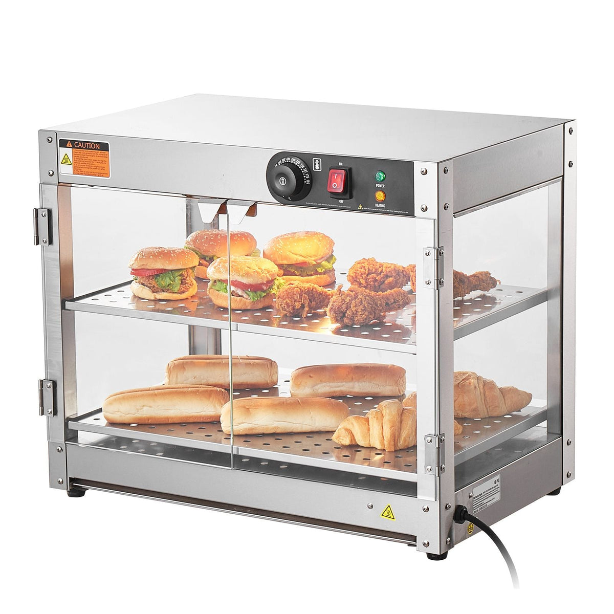 2-Tier Commercial Food Warmer Display, 800W Food Display Warmer with Light to Enhance Food Display, 86-185 F Temperature Control, 58L Large Capacity for Hamburger, Pizza, Bread, Fried Chicken