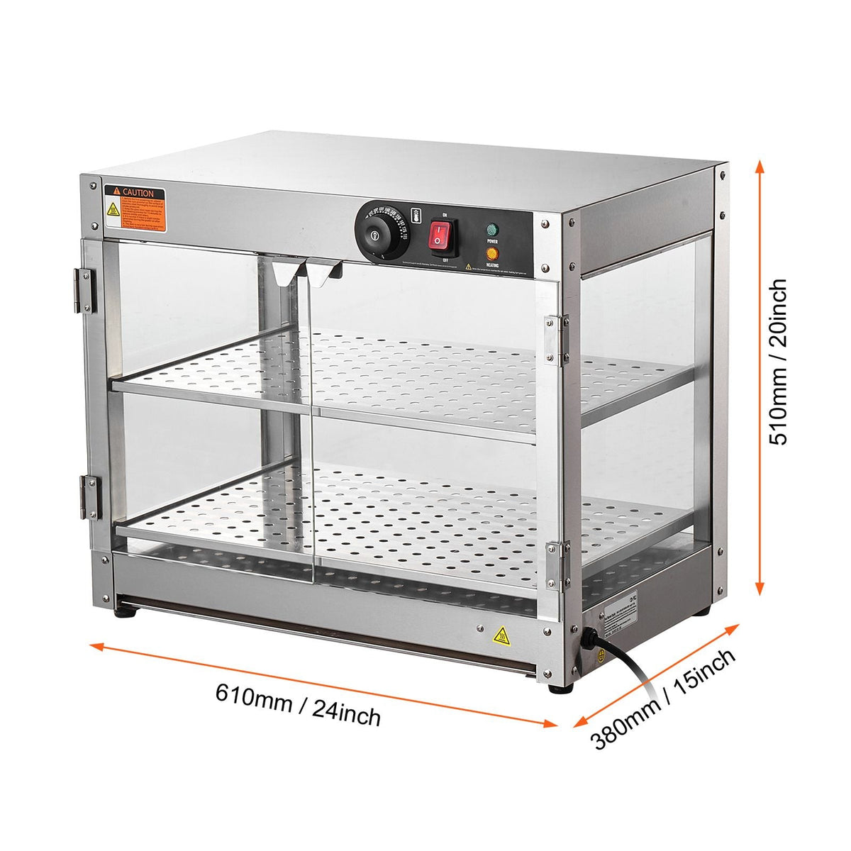 2-Tier Commercial Food Warmer Display, 800W Food Display Warmer with Light to Enhance Food Display, 86-185 F Temperature Control, 58L Large Capacity for Hamburger, Pizza, Bread, Fried Chicken