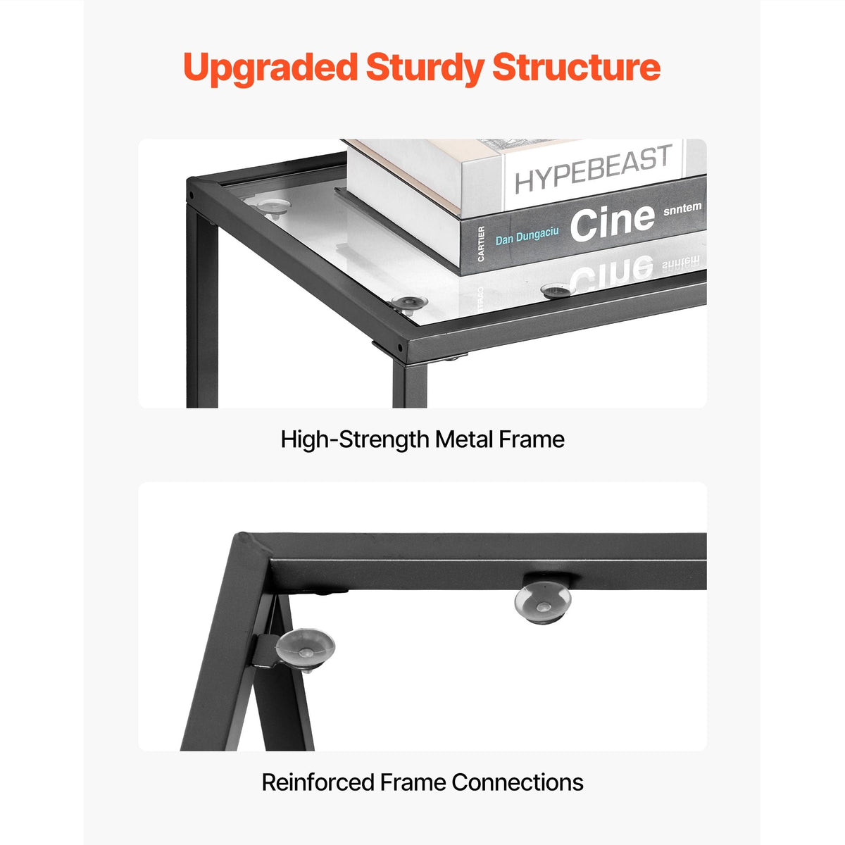 2-Tier Glass Console Table, Modern Rectangle Sofa Side Table with Tempered Glass Top and Iron Legs, Golden Consloe Desk with Anti-Tip Device for Living Room, Hallway, Entryway, Foyer, Black