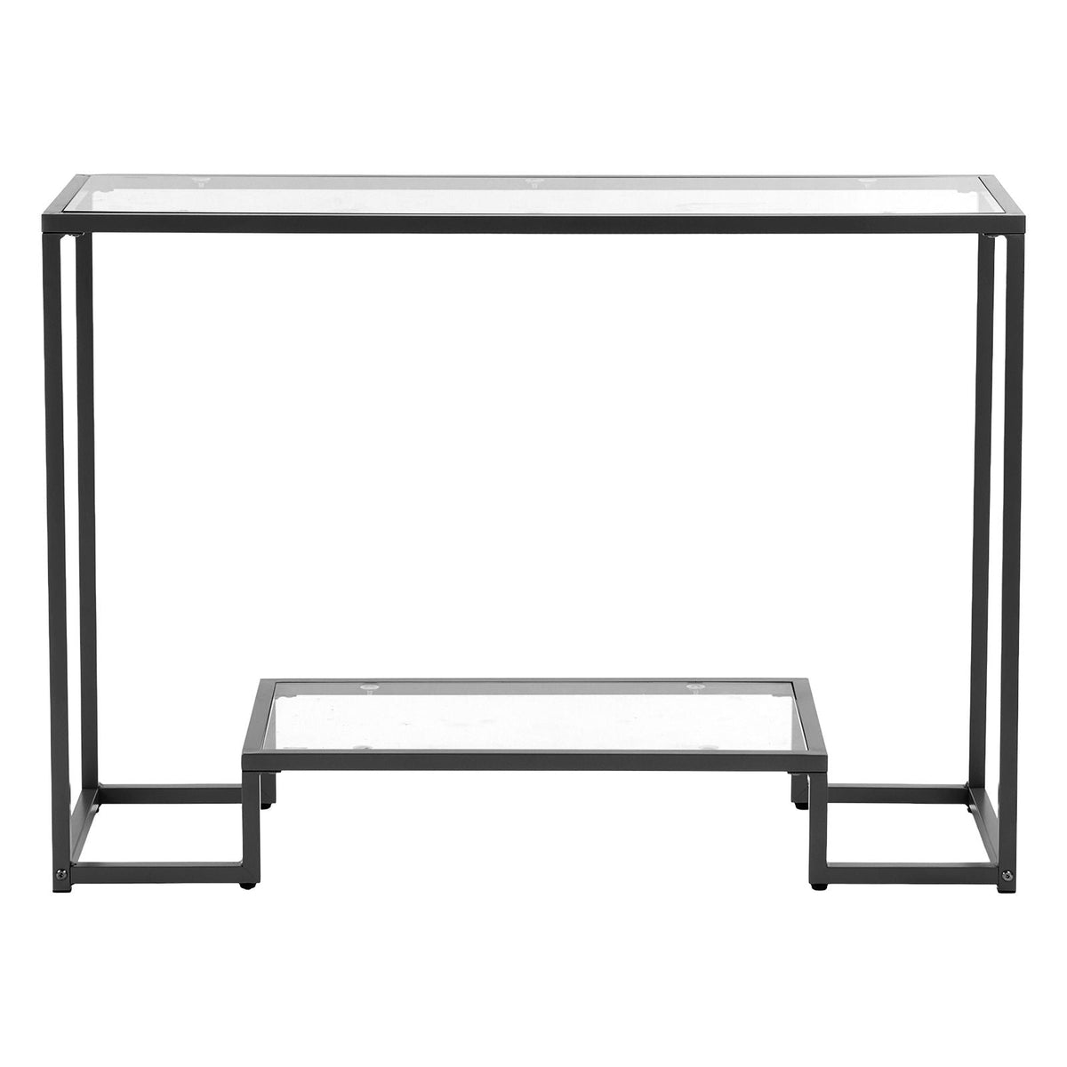 2-Tier Glass Console Table, Modern Rectangle Sofa Side Table with Tempered Glass Top and Iron Legs, Golden Consloe Desk with Anti-Tip Device for Living Room, Hallway, Entryway, Foyer, Black