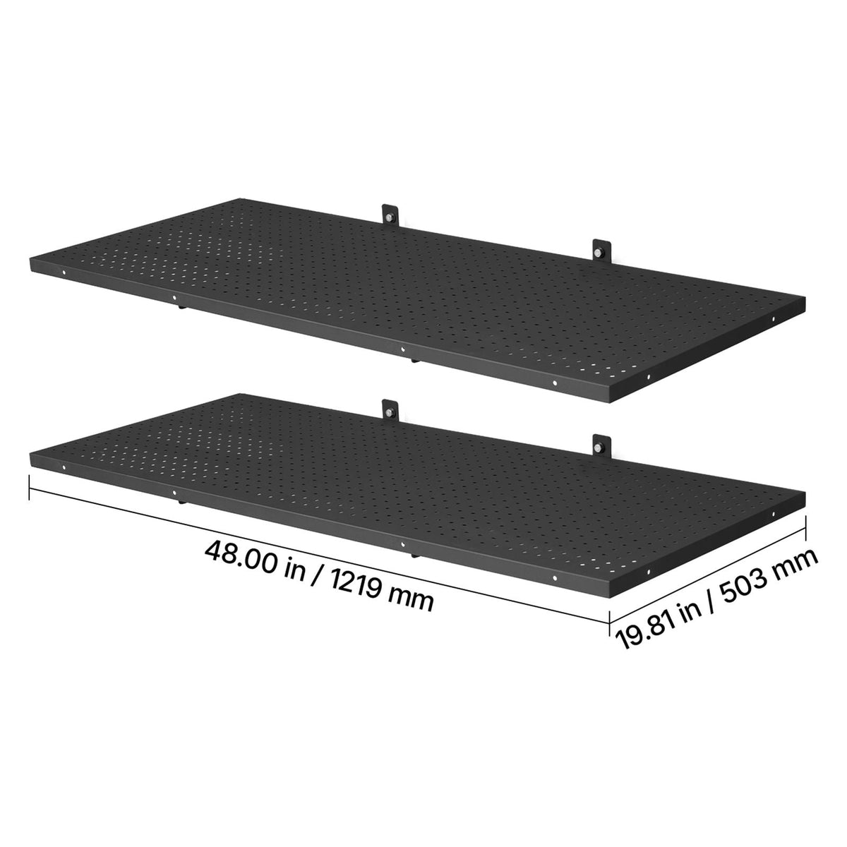 2-Tier Heavy Duty Wall Garage Shelving, 1.64 x 4 ft Steel Wall Mounted Shelving Unit, 19.68 x 48 Inch Per Shelf Floating Storage Metal Rack for Garage with 560 lbs Total Weight Capacity, Black