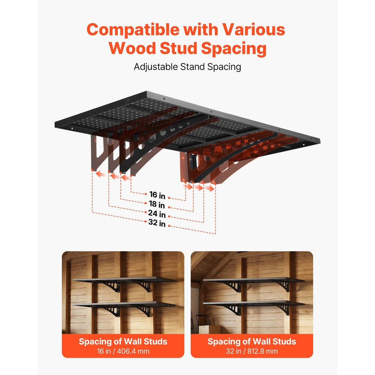 2-Tier Heavy Duty Wall Garage Shelving, 1.64 x 4 ft Steel Wall Mounted Shelving Unit, 19.68 x 48 Inch Per Shelf Floating Storage Metal Rack for Garage with 560 lbs Total Weight Capacity, Black