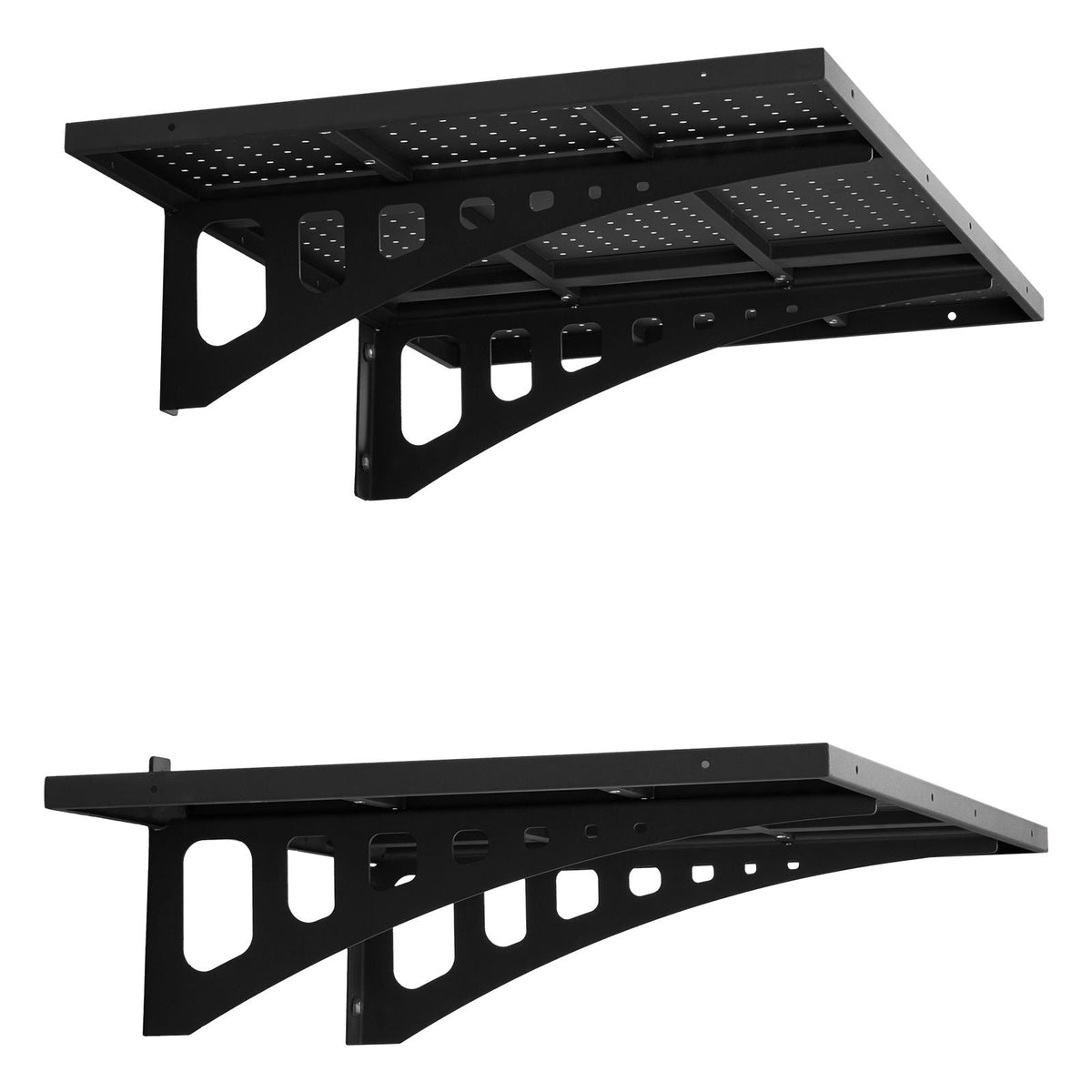 2-Tier Heavy Duty Wall Garage Shelving, 2 x 3 ft Steel Wall Mounted Shelving Unit, 12 x 72 Inch Per Shelf Floating Storage Metal Rack for Garage with 560 lbs Total Weight Capacity, Black