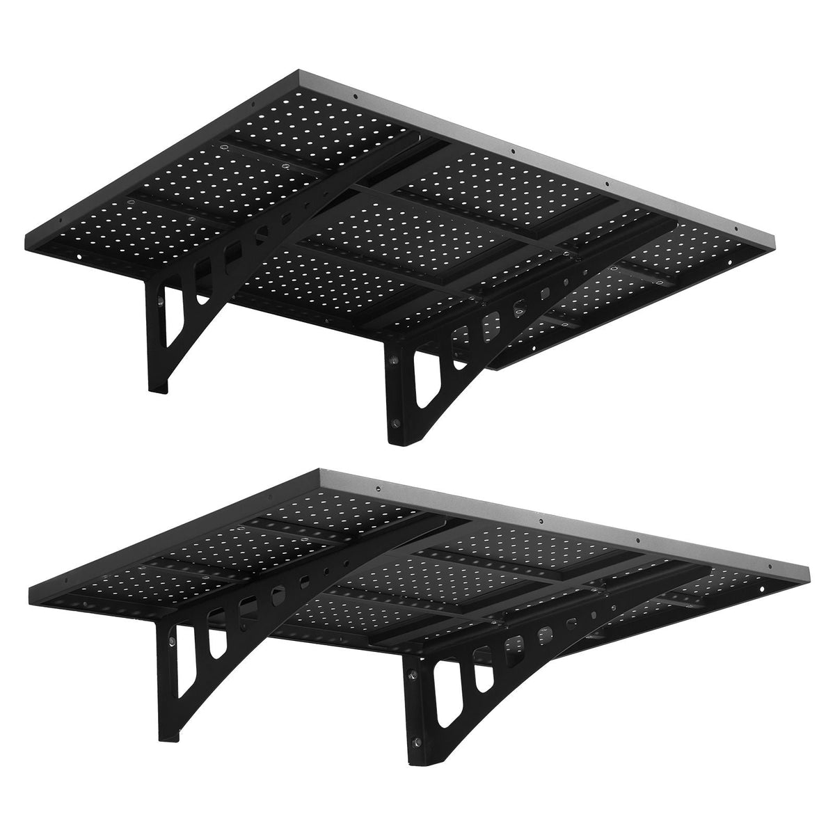 2-Tier Heavy Duty Wall Garage Shelving, 2 x 3 ft Steel Wall Mounted Shelving Unit, 12 x 72 Inch Per Shelf Floating Storage Metal Rack for Garage with 560 lbs Total Weight Capacity, Black