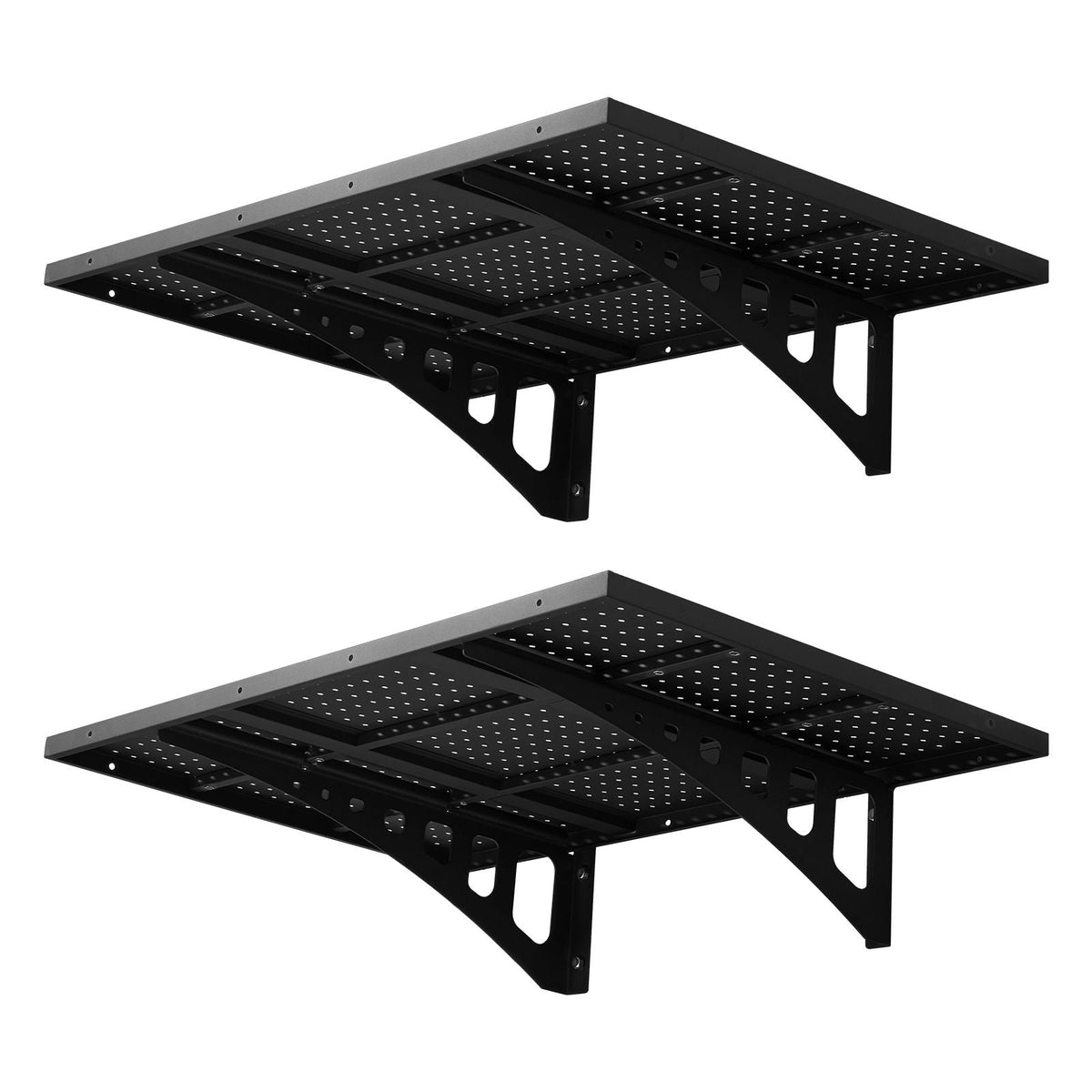 2-Tier Heavy Duty Wall Garage Shelving, 2 x 3 ft Steel Wall Mounted Shelving Unit, 12 x 72 Inch Per Shelf Floating Storage Metal Rack for Garage with 560 lbs Total Weight Capacity, Black