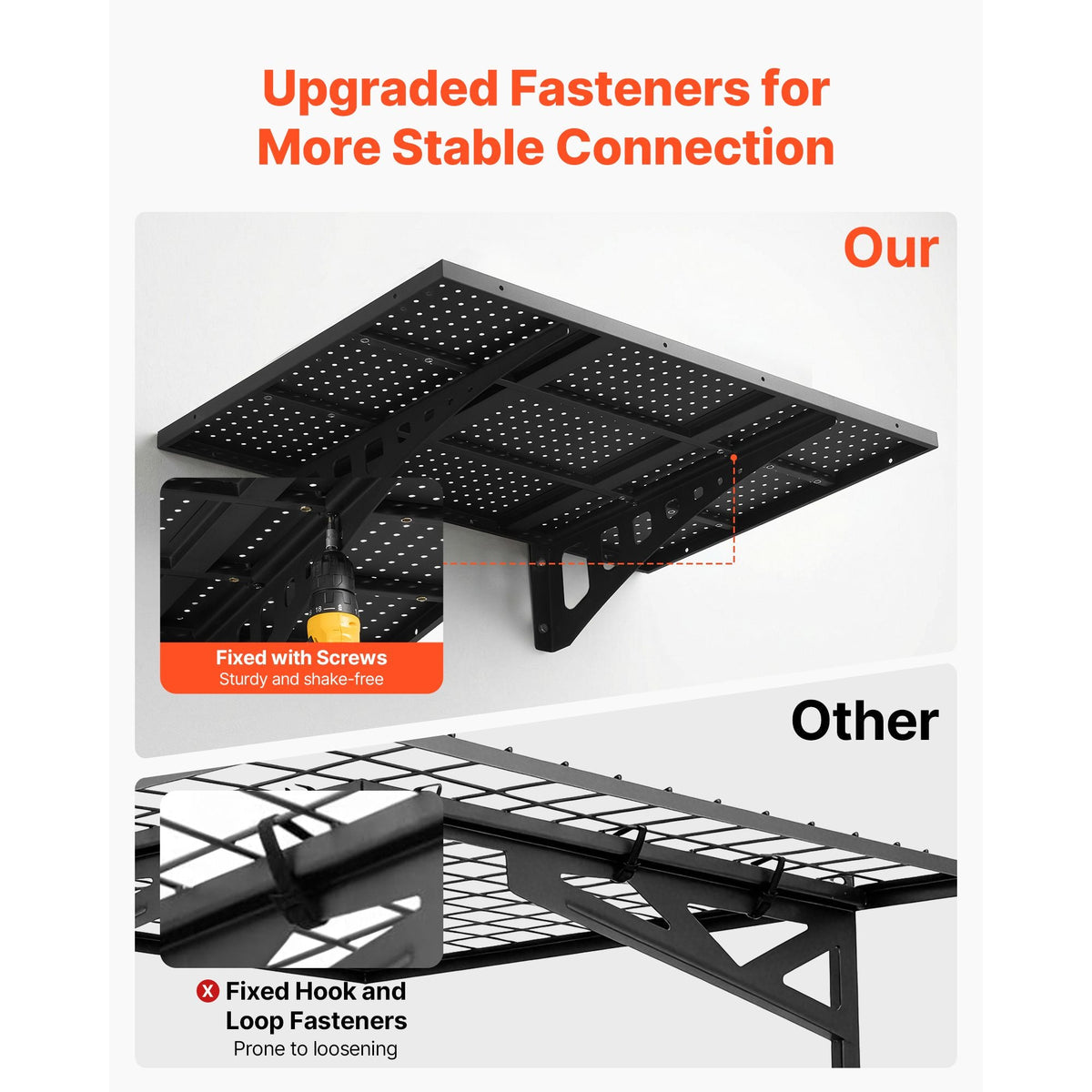 2-Tier Heavy Duty Wall Garage Shelving, 2 x 3 ft Steel Wall Mounted Shelving Unit, 12 x 72 Inch Per Shelf Floating Storage Metal Rack for Garage with 560 lbs Total Weight Capacity, Black