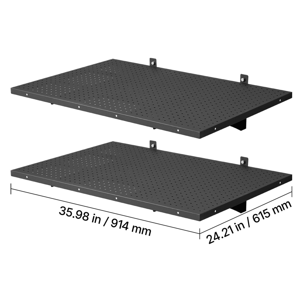 2-Tier Heavy Duty Wall Garage Shelving, 2 x 3 ft Steel Wall Mounted Shelving Unit, 12 x 72 Inch Per Shelf Floating Storage Metal Rack for Garage with 560 lbs Total Weight Capacity, Black
