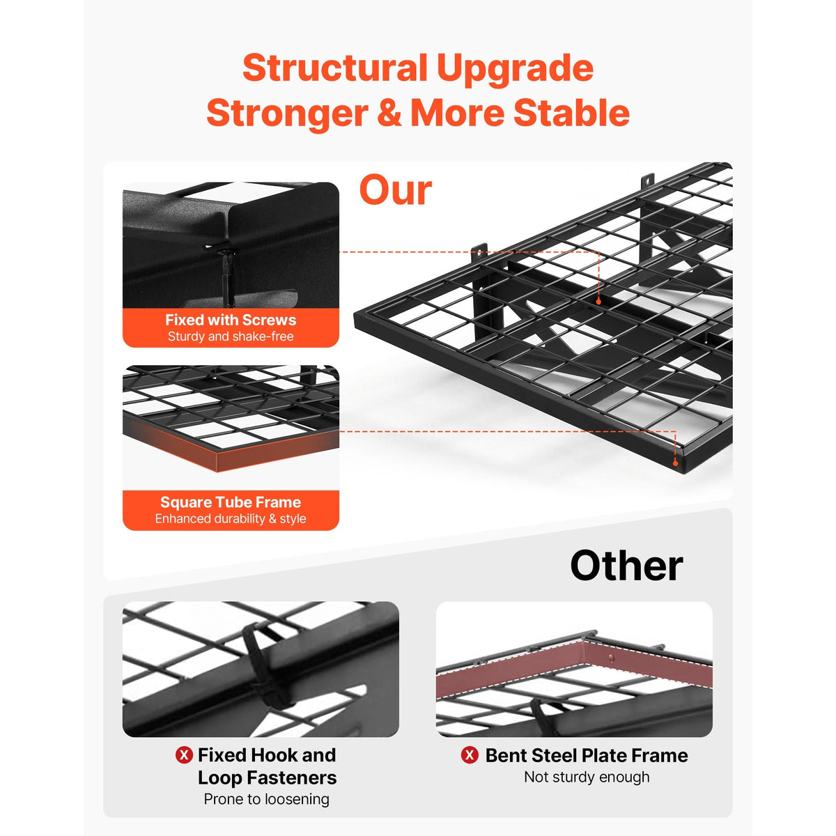 2-Tier Heavy Duty Wall Garage Shelving, 2 x 3 ft Steel Wall Mounted Shelving Unit with Hooks, 24 x 36 Inch Per Shelf Floating Storage Metal Rack for Garage, 500 lbs Total Weight Capacity, Black
