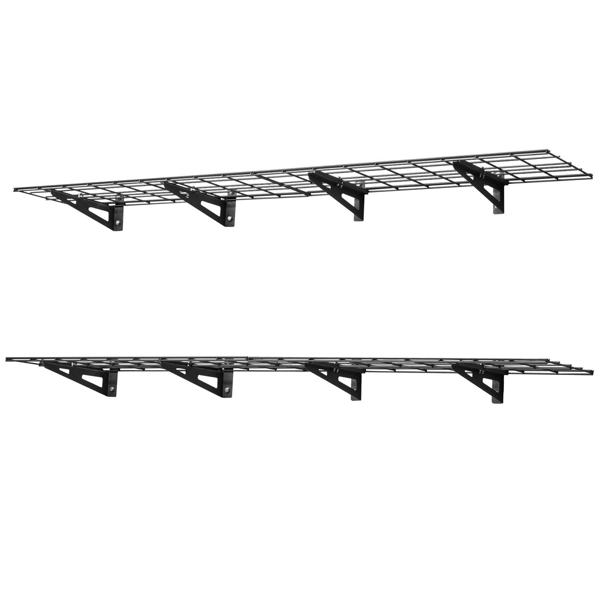 2-Tier Heavy Duty Wall Garage Shelving, 4 Pack 1 x 3 ft Steel Wall Mounted Shelving Unit, 12 x 72 Inch Per Shelf Floating Storage Metal Rack for Garage with 600 lbs Total Weight Capacity, Black
