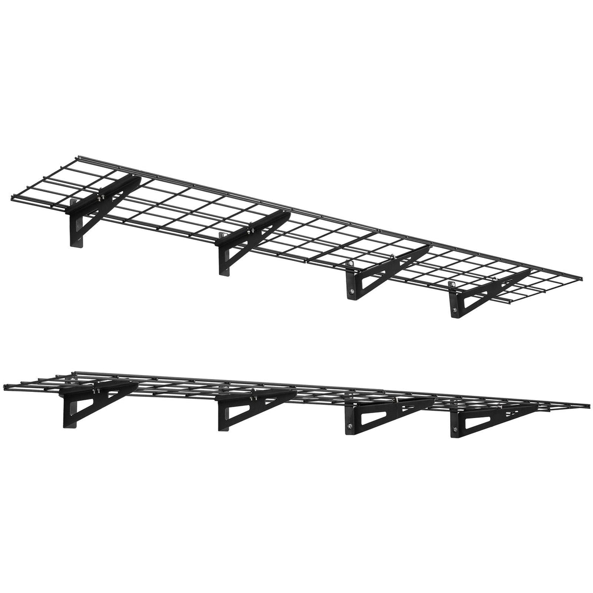 2-Tier Heavy Duty Wall Garage Shelving, 4 Pack 1 x 3 ft Steel Wall Mounted Shelving Unit, 12 x 72 Inch Per Shelf Floating Storage Metal Rack for Garage with 600 lbs Total Weight Capacity, Black