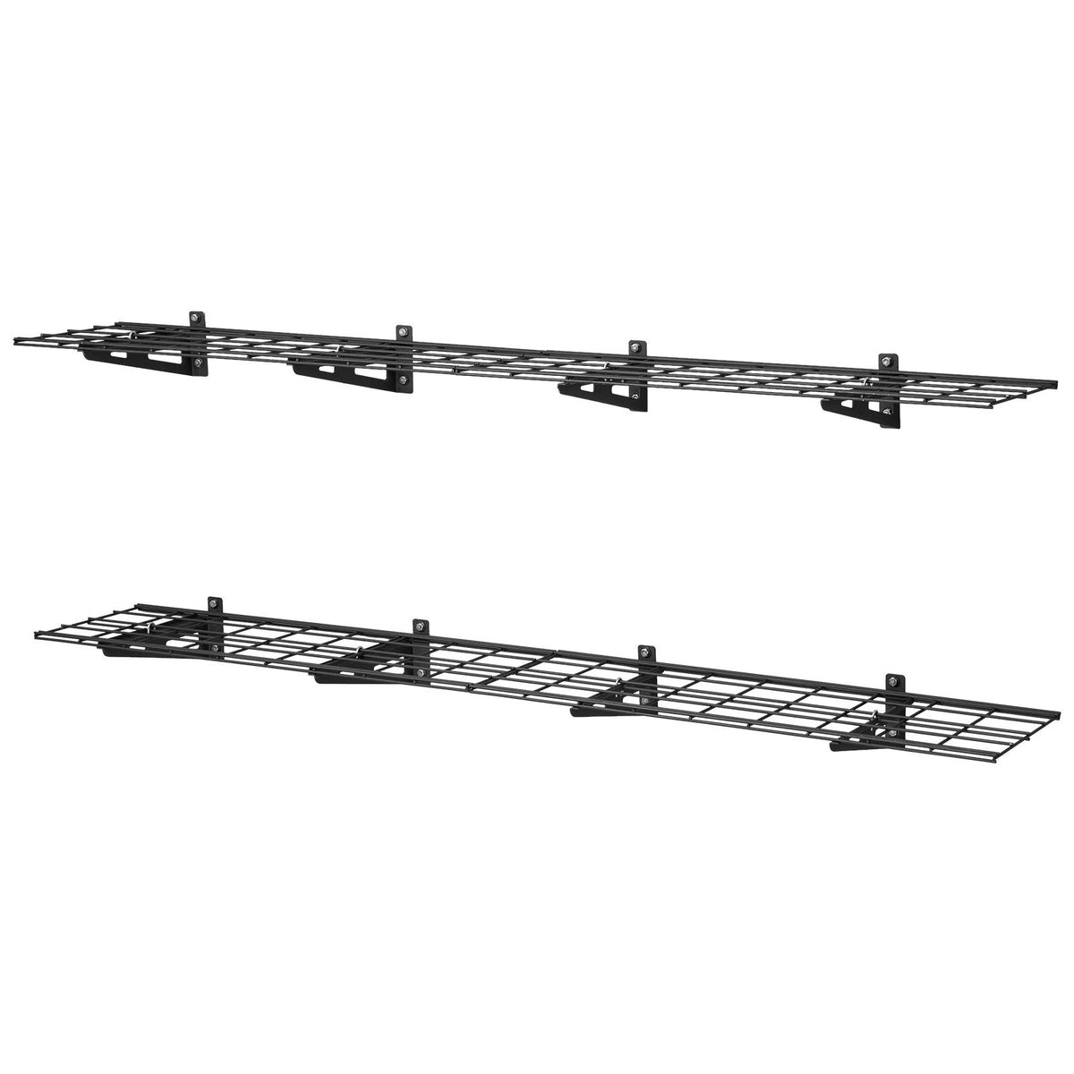 2-Tier Heavy Duty Wall Garage Shelving, 4 Pack 1 x 3 ft Steel Wall Mounted Shelving Unit, 12 x 72 Inch Per Shelf Floating Storage Metal Rack for Garage with 600 lbs Total Weight Capacity, Black