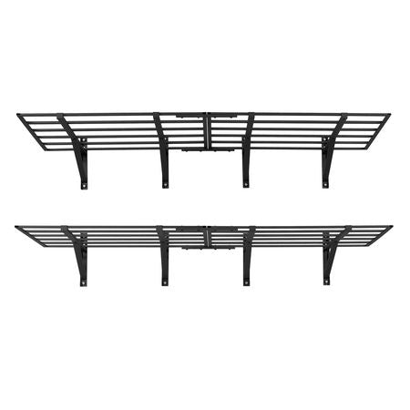2-Tier Heavy Duty Wall Garage Shelving, 4 Pack 2 x 3 ft Steel Wall Mounted Shelving Unit, 24 x 72 Inch Per Shelf Floating Storage Metal Rack for Garage, 1600 lbs Total Weight Capacity, Black