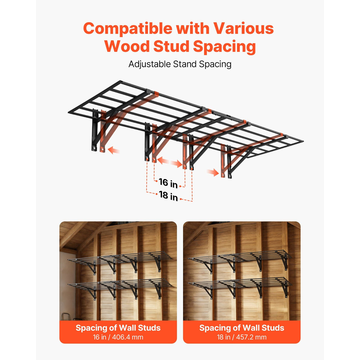 2-Tier Heavy Duty Wall Garage Shelving, 4 Pack 2 x 3 ft Steel Wall Mounted Shelving Unit, 24 x 72 Inch Per Shelf Floating Storage Metal Rack for Garage, 1600 lbs Total Weight Capacity, Black
