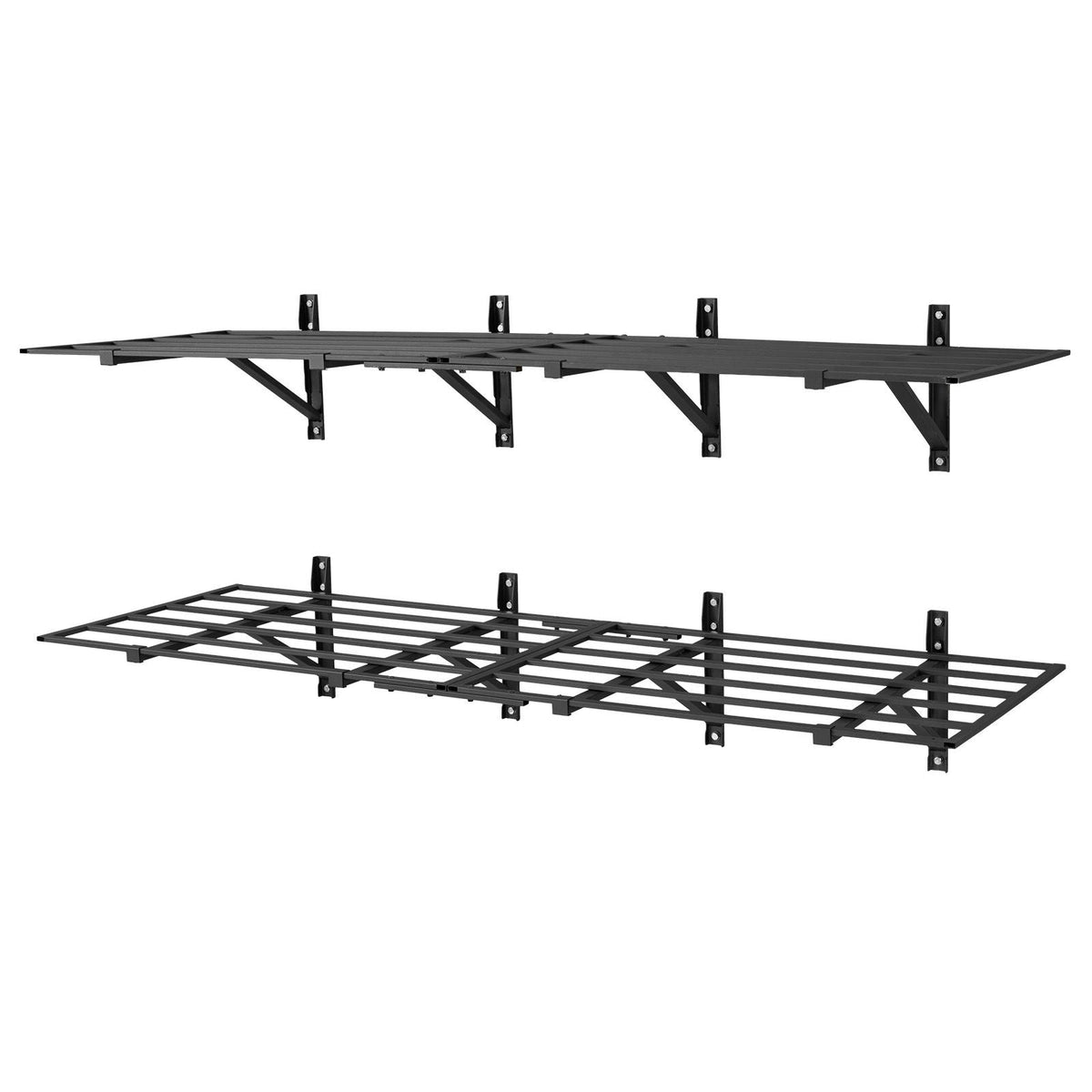 2-Tier Heavy Duty Wall Garage Shelving, 4 Pack 2 x 3 ft Steel Wall Mounted Shelving Unit, 24 x 72 Inch Per Shelf Floating Storage Metal Rack for Garage, 1600 lbs Total Weight Capacity, Black