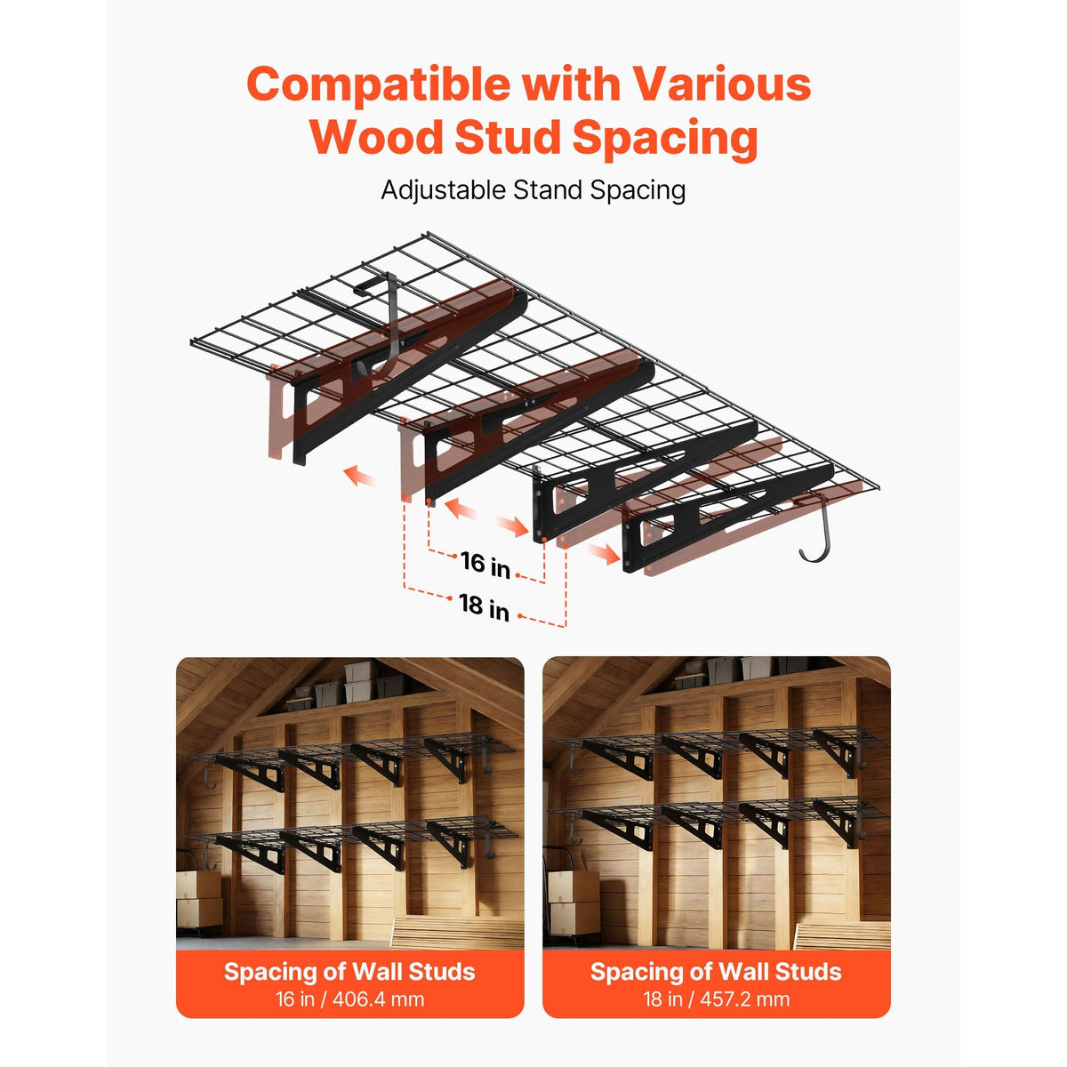 2-Tier Heavy Duty Wall Garage Shelving, 8 Pack 1 x 3 ft Steel Wall Mounted Shelving Unit with Hooks, 24 x 72 Inch Per Shelf Floating Storage Metal Rack, 1000 lbs Total Weight Capacity, Black
