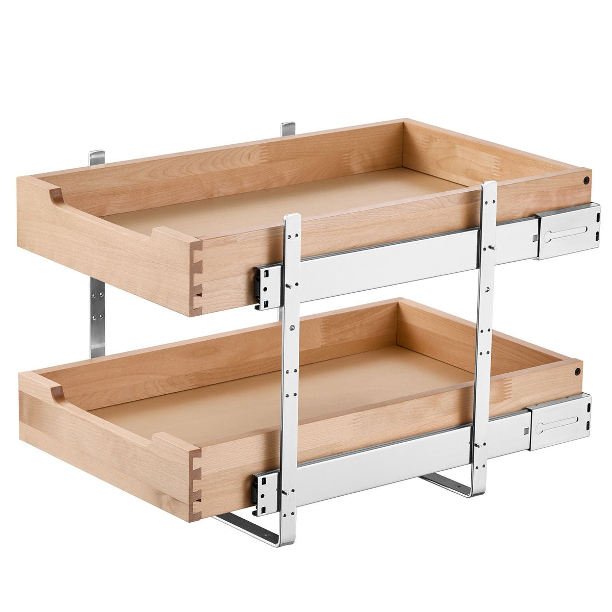 2 Tier Pull Out Cabinet Organizer, 14"W x 21"D Cabinet Drawer, Soft Close Slide out Shelf, Heavy-Duty Sliding Wood Drawer, Adjustable Base Cabinet Organization for Kitchen Pantry Bathroom