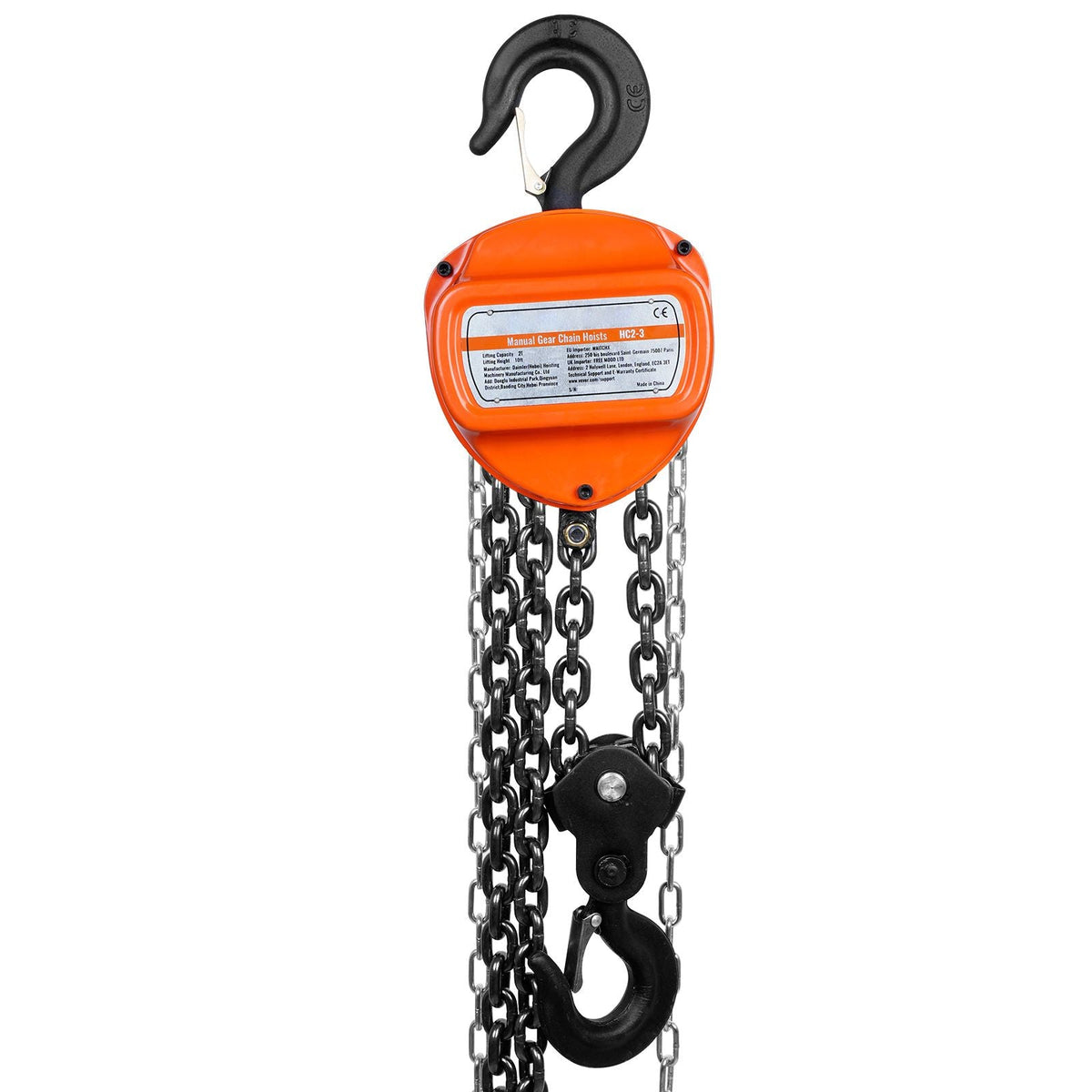 2 Ton Hand Chain Hoist 10 FT Come Along, 4400 lbs Capacity G80 Galvanized Carbon Steel with Double-Pawl Brake, Auto Chain Leading & 360° Rotation Hook, for Garage Factory Dock