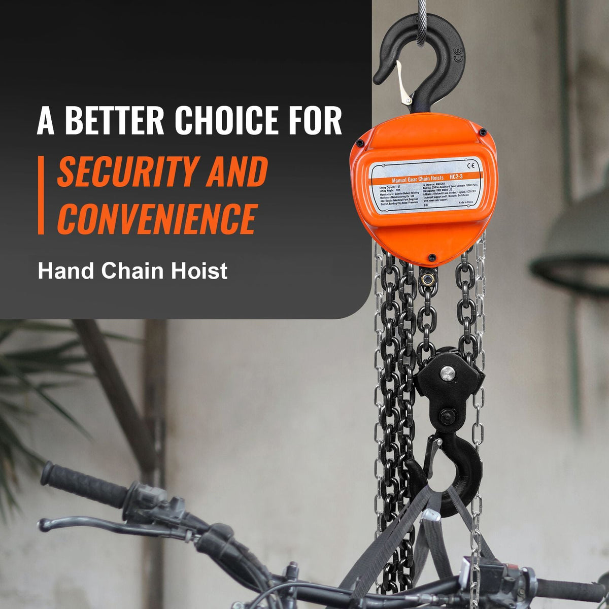 2 Ton Hand Chain Hoist 10 FT Come Along, 4400 lbs Capacity G80 Galvanized Carbon Steel with Double-Pawl Brake, Auto Chain Leading & 360° Rotation Hook, for Garage Factory Dock