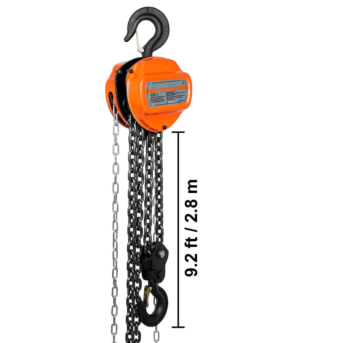 2 Ton Hand Chain Hoist 10 FT Come Along, 4400 lbs Capacity G80 Galvanized Carbon Steel with Double-Pawl Brake, Auto Chain Leading & 360° Rotation Hook, for Garage Factory Dock