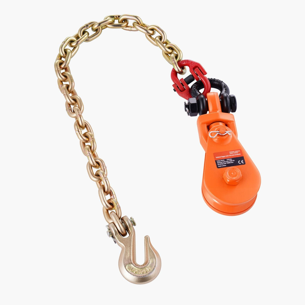 2 Ton Snatch Block with G80 Chain, Swivel Shackle, 3" Sheave for 3/8" Wire Rope, Snatch Block Pulley for Towing and Recovery Applications on Flatbed Tow Truck Rollback Wrecker Car Carrier Cable