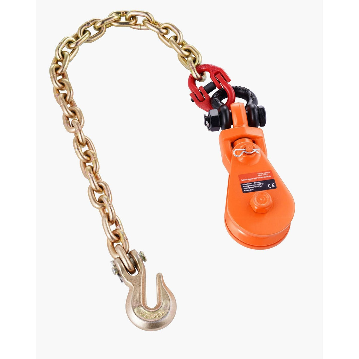 2 Ton Snatch Block with G80 Chain, Swivel Shackle, 3" Sheave for 3/8" Wire Rope, Snatch Block Pulley for Towing and Recovery Applications on Flatbed Tow Truck Rollback Wrecker Car Carrier Cable