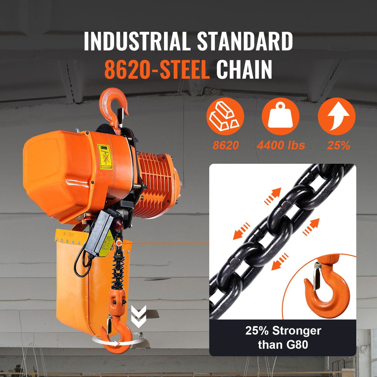 2 Ton Wireless Electric Chain Hoist, 4400 LBS Capacity with 20 FT Lifting Height, IP54 Protection, Three Phase Overhead Crane with G100 Chain