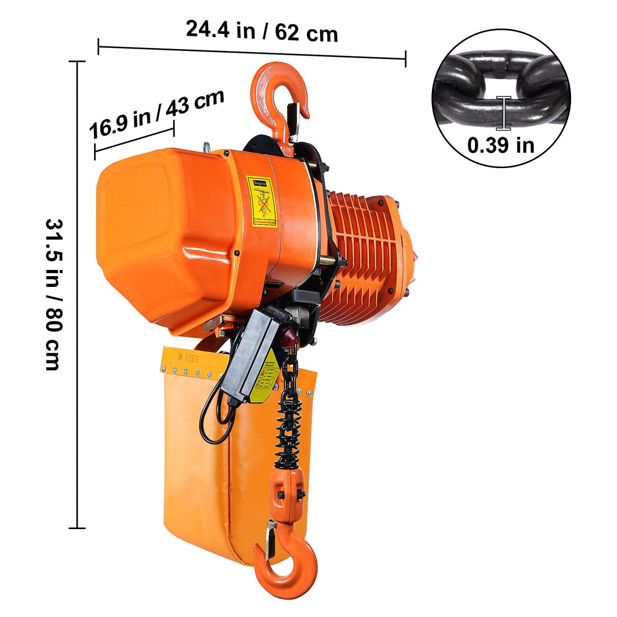2 Ton Wireless Electric Chain Hoist, 4400 LBS Capacity with 20 FT Lifting Height, IP54 Protection, Three Phase Overhead Crane with G100 Chain