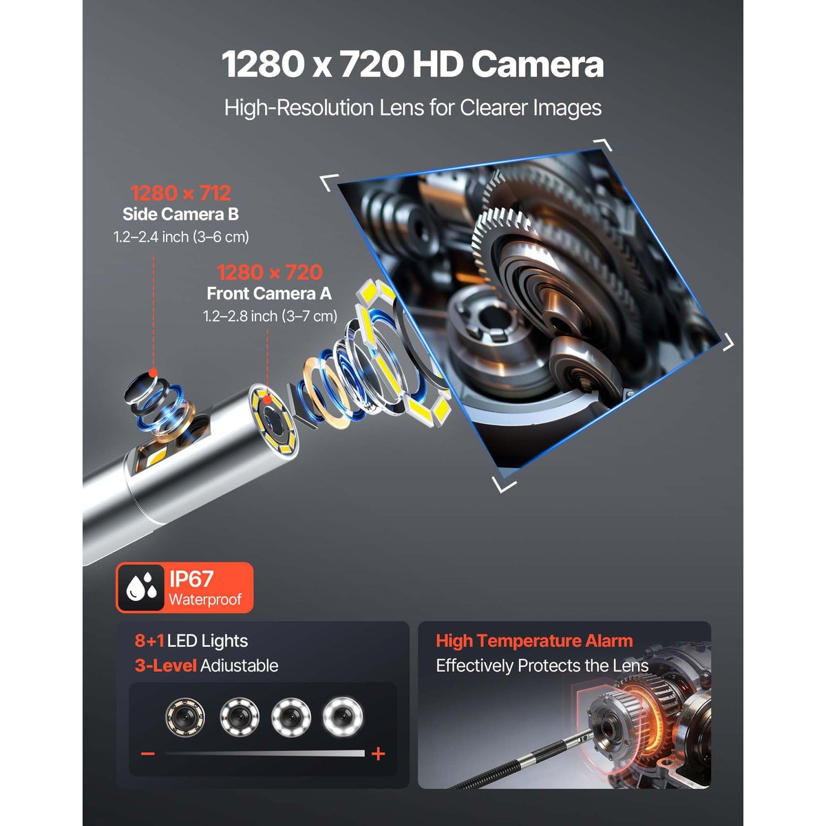2-Way Dual-Lens Articulating Endoscope with Light, 1080P HD Industrial Borescope Inspection Camera with Articulated Probe, Rigid Snake Scope Cam for Wall Automotive Engine Inspect-4.9FT