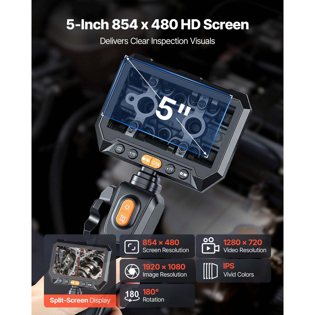 2-Way Dual-Lens Articulating Endoscope with Light, 1080P HD Industrial Borescope Inspection Camera with Articulated Probe, Rigid Snake Scope Cam for Wall Automotive Engine Inspect-4.9FT
