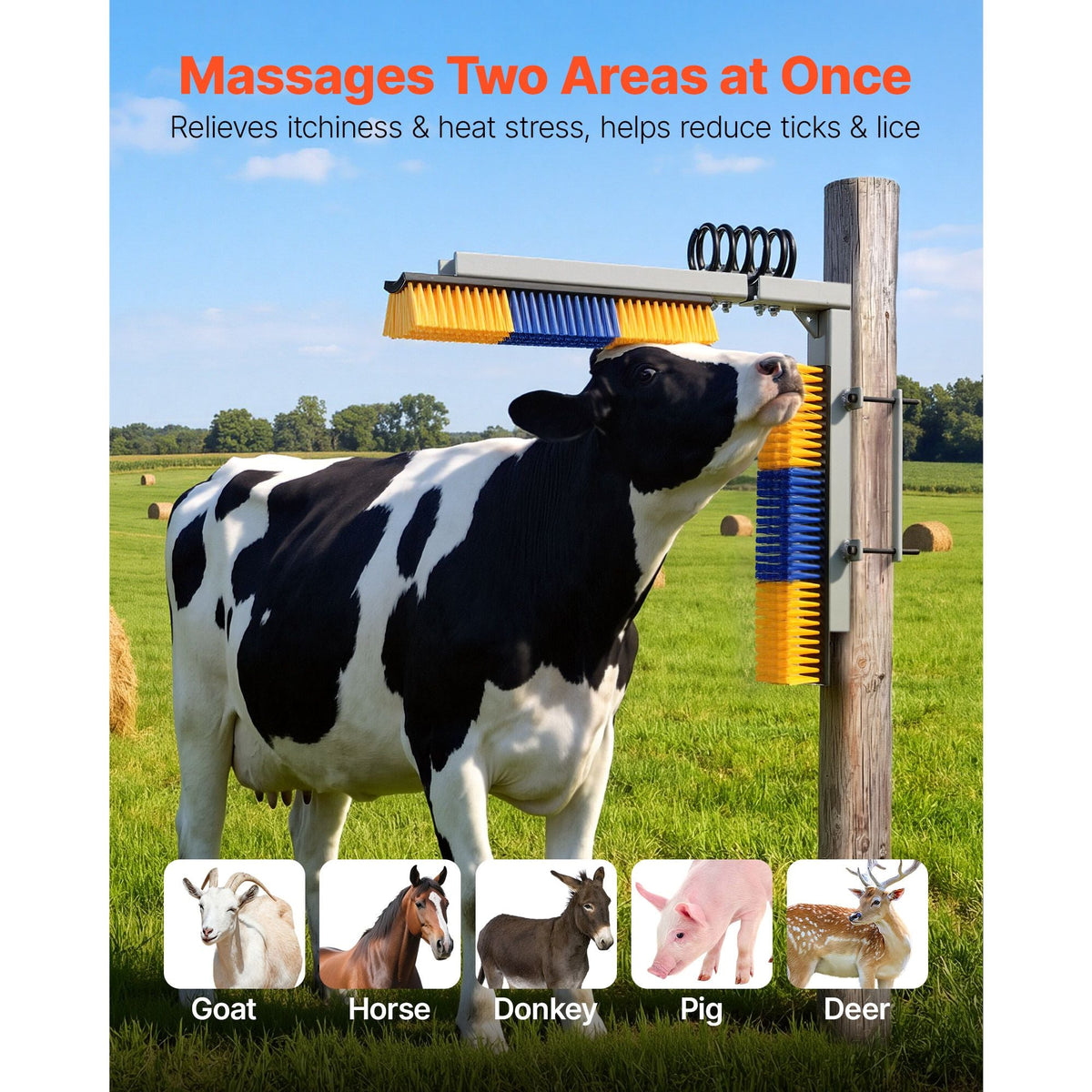 2 Way Livestock Scratching Brush, Dual Sided Goat Scratcher Brush with Mounting Bracket, 16.9" x 3.9" Cow Scratcher for Back Itch Relief, Massage Grooming Scratch Tool for Horse Cattle Sheep Pig