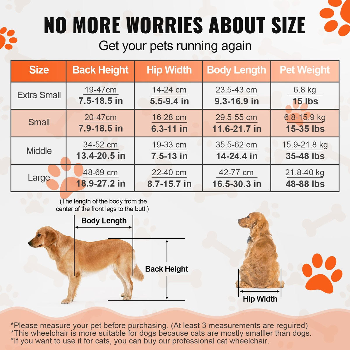 2 Wheels Dog Wheelchair for Back Legs, Pet Wheelchair Lightweight & Adjustable Assisting in Healing, Dog Cart/Wheelchair for Injured, Disabled, Paralysis, Hind Limb Weak Pet(S)