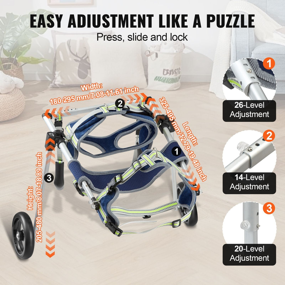 2 Wheels Dog Wheelchair for Back Legs, Pet Wheelchair Lightweight & Adjustable Assisting in Healing, Dog Cart/Wheelchair for Injured, Disabled, Paralysis, Hind Limb Weak Pet(S)