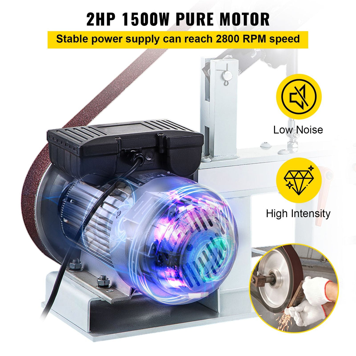 2" x 82" Belt Grinder, 2HP 1500W, 3 in 1 Constant Speed Belt Disc Sander with 3 Grinding Wheel, 110V Bench Sander with 12-inch Wheel and Flat Platen Tool Rest for Knife Making