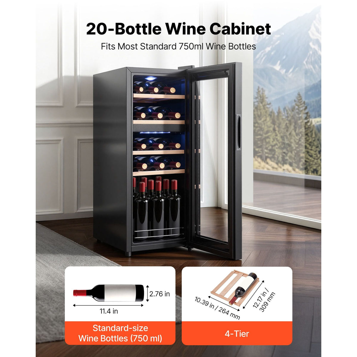 20 Bottle Wine Fridge, Freestanding Wine Cooler Refrigerator, Dual Zone Cooler, 41 F to 65 F Adjustable Temp Mini Cellar, Glass Door, For Home Office Bar, Red White Champagne or Sparkling Wines