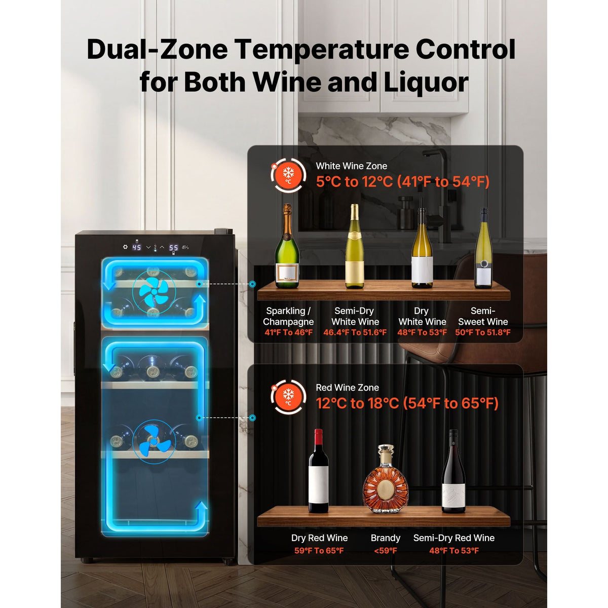 20 Bottle Wine Fridge, Freestanding Wine Cooler Refrigerator, Dual Zone Cooler, 41 F to 65 F Adjustable Temp Mini Cellar, Glass Door, For Home Office Bar, Red White Champagne or Sparkling Wines