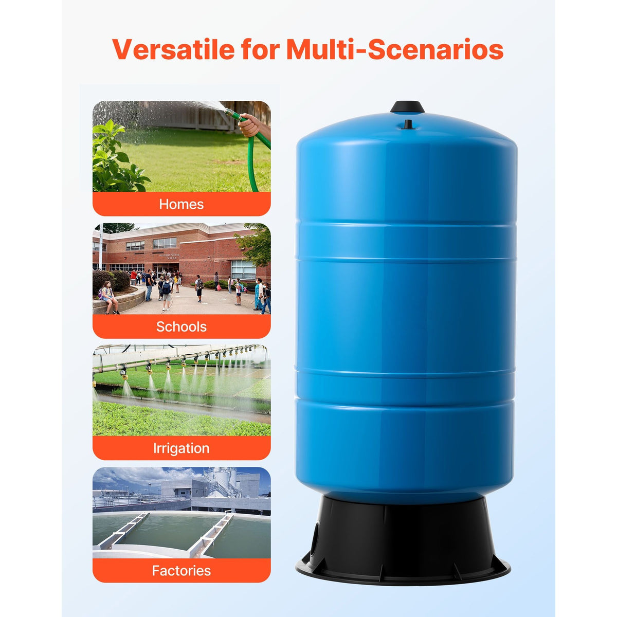 20-Gallon Vertical Well Pressure Tank, Pre-Charged Pressurized Water Tank for Well Pumps, Heavy-Duty Carbon Steel Water Storage Container for Home, School, Farm & Irrigation Systems