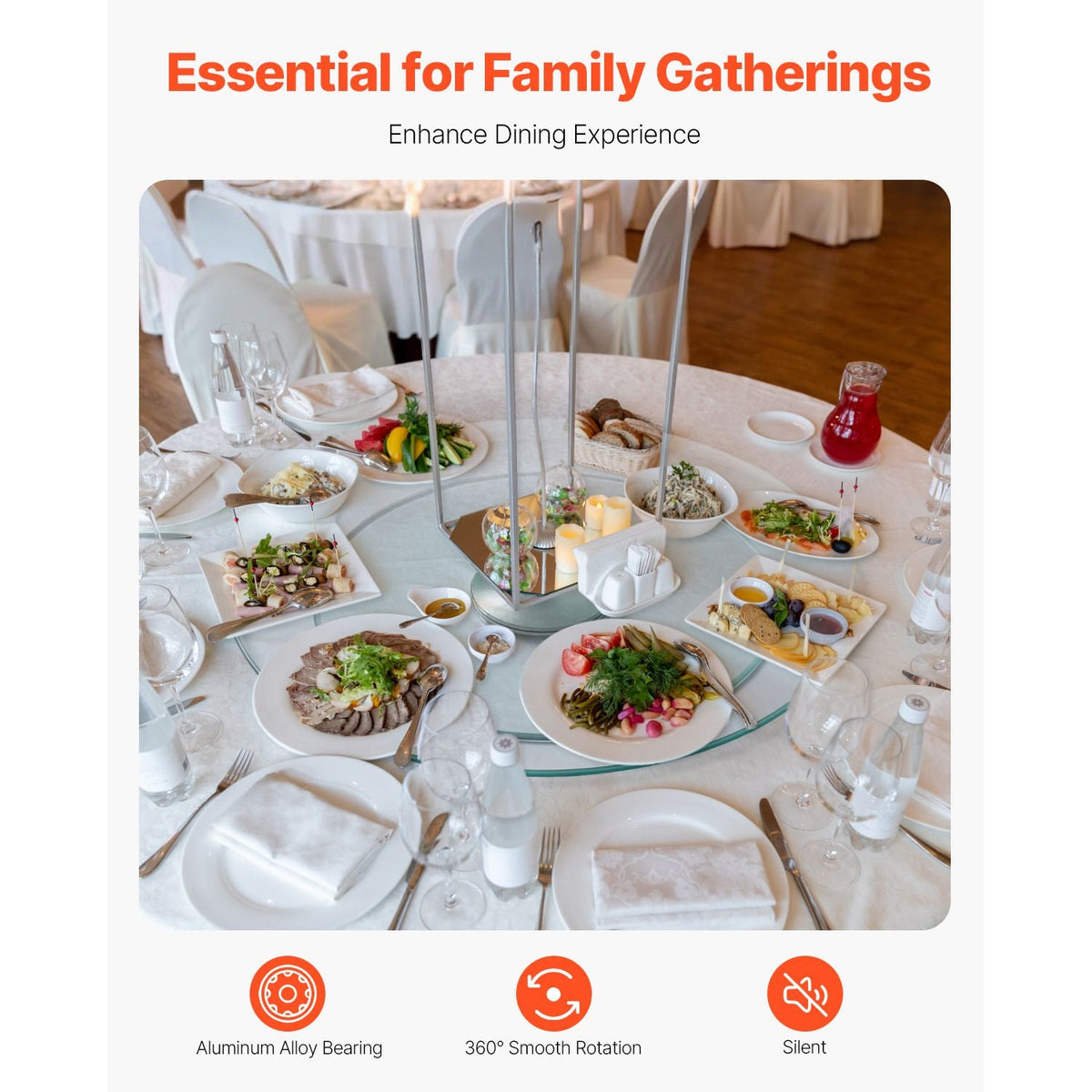 20 in Glass Lazy Susan Turntable, 360° Rotation Round Clear Tabletop Rotating Tray, Tempered Glass Dining Table Centerpiece, Smooth and Silent Spin, for Family Gatherings, Banquets & Weddings