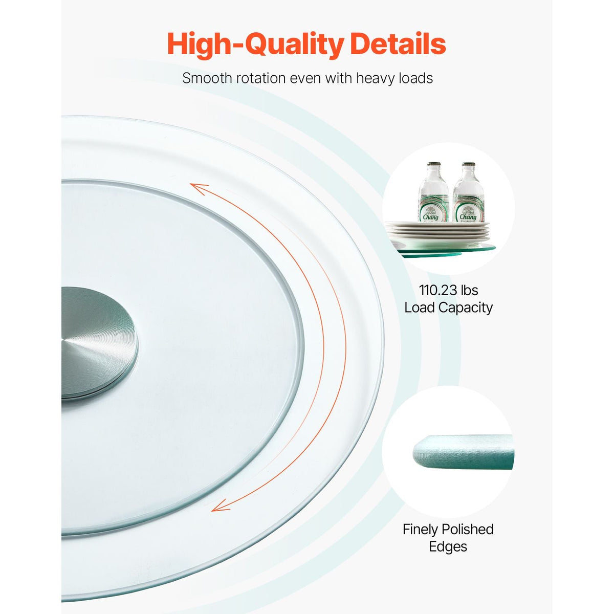 20 in Glass Lazy Susan Turntable, 360° Rotation Round Clear Tabletop Rotating Tray, Tempered Glass Dining Table Centerpiece, Smooth and Silent Spin, for Family Gatherings, Banquets & Weddings