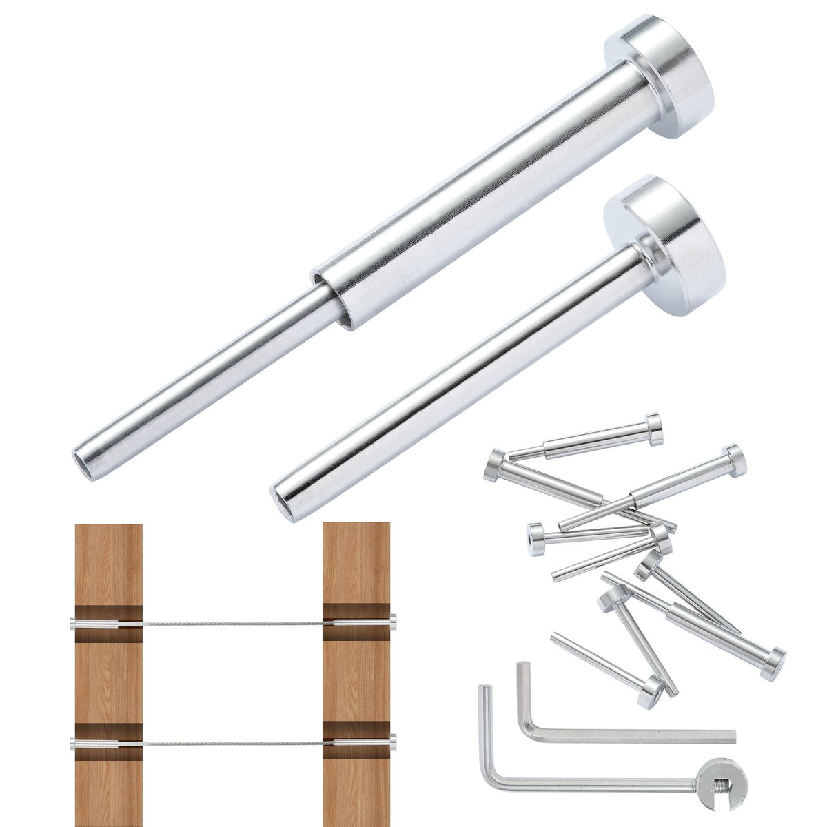 20 Pack Invisible Cable Railing kit, T316 Stainless Steel 1/8" Invisible Receiver and Swage Stud End for Cable Railing, Swage Tensioner 1/8" for Wood/Metal Post, Cable Railing Hardware, Silver