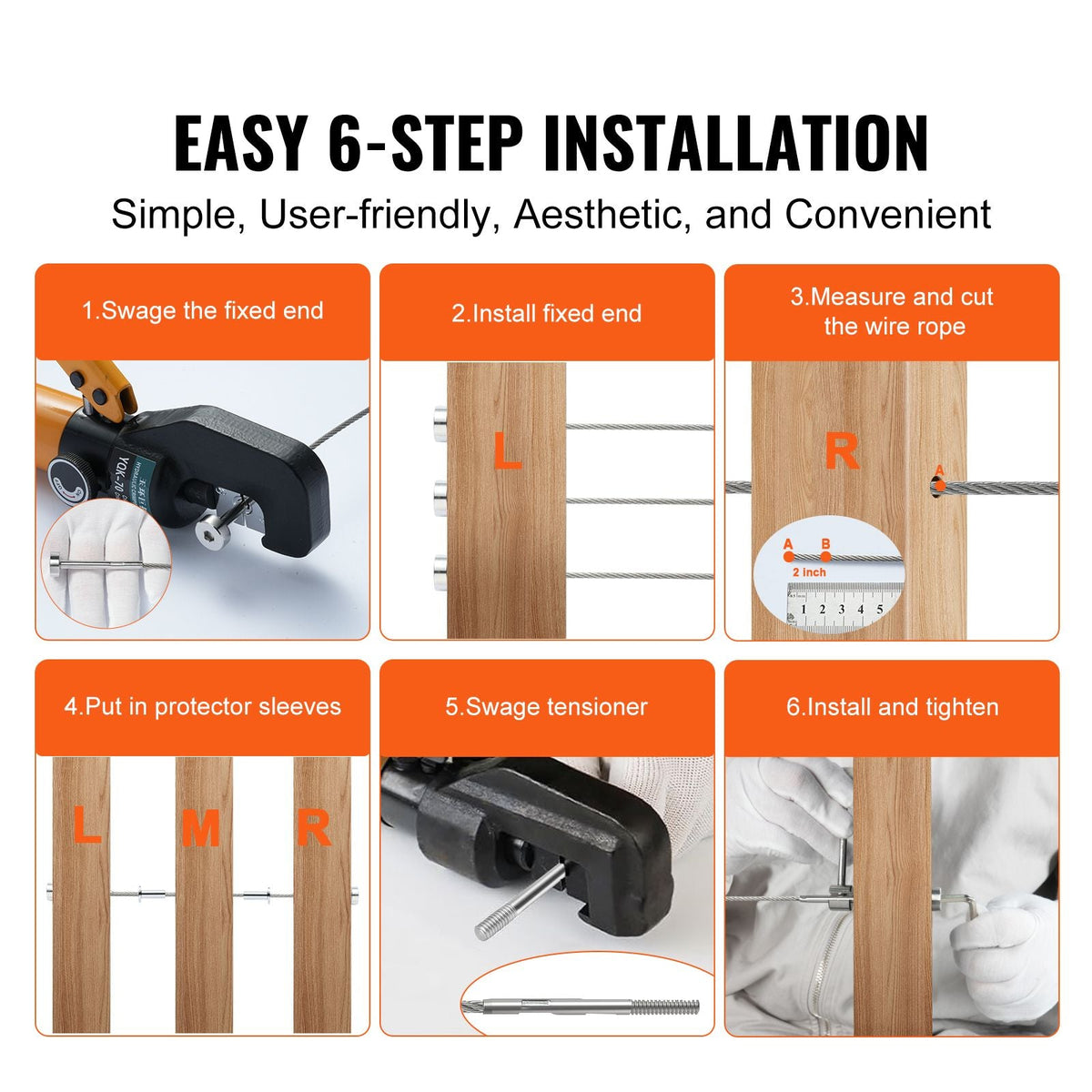 20 Pack Invisible Cable Railing kit, T316 Stainless Steel 1/8" Invisible Receiver and Swage Stud End for Cable Railing, Swage Tensioner 1/8" for Wood/Metal Post, Cable Railing Hardware, Silver