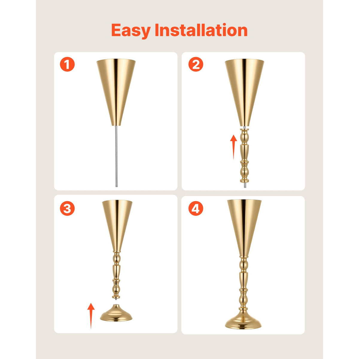 20 PCS Wedding Flower Vase, 16.9 in Tall Trumpet Flower Table Centerpieces, Banquet Vases Easy Installation, Electroplated Versatile Arrangement Stand for Party Events Home Decor Reception, Gold