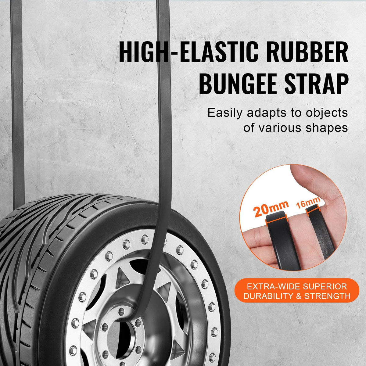 20 Piece Flat Bungee Cord, 20 mm Heavy Duty Bungee Straps with Steel S-Hooks, Includes 15", 21", 36", Elastic Bungee Rope for Cargo, Tarps, Trucks and Tent, Black