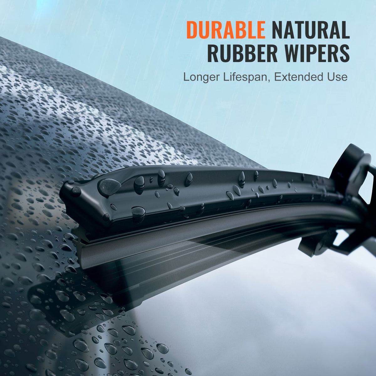 20" Rubber Wiper Blades, 51 cm Universal Replacement Wind Shield Wiper, Low Noise & Better Fit, with 4 Different Clips for most Car, Easy Installation