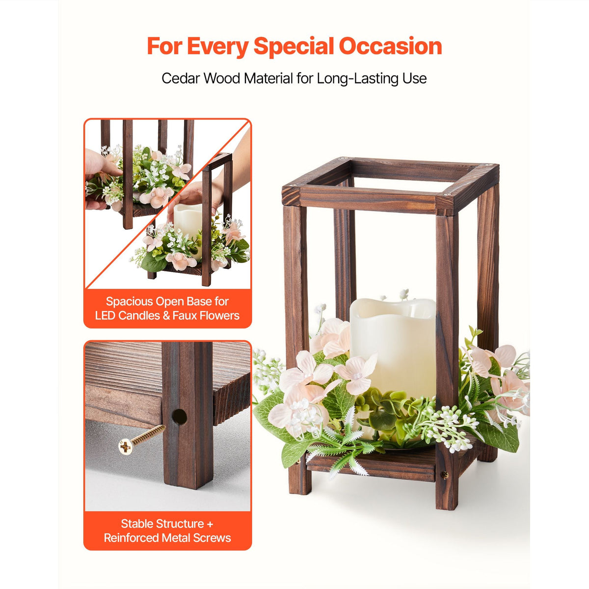 20 Set/60 Pcs Wooden Wedding Lantern Centerpiece, Includes 20 Wooden Lantern Candle Holder 20 Flameless LED Candle 20 Champagne Flower Wreath for Wedding Table Party Farmhouse Decor, Brown