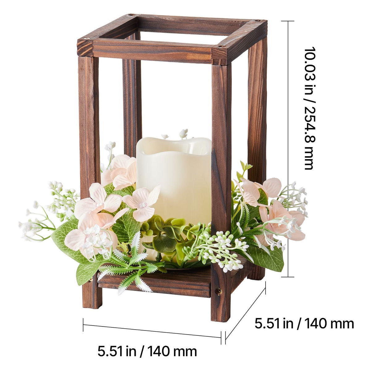 20 Set/60 Pcs Wooden Wedding Lantern Centerpiece, Includes 20 Wooden Lantern Candle Holder 20 Flameless LED Candle 20 Champagne Flower Wreath for Wedding Table Party Farmhouse Decor, Brown