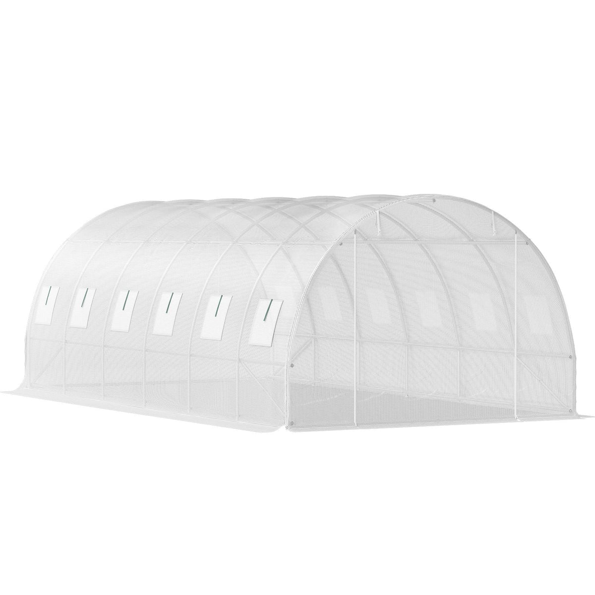 20 x 10 x 7 ft Walk-in Tunnel Greenhouse, Portable Plant Hot House with Galvanized Steel Hoops, 3 Top Beams, Diagonal Poles, 2 Zippered Doors & 12 Roll-up Windows, White