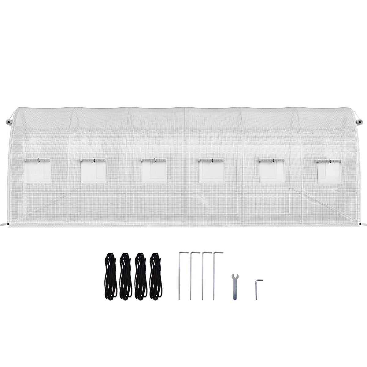 20 x 10 x 7 ft Walk-in Tunnel Greenhouse, Portable Plant Hot House with Galvanized Steel Hoops, 3 Top Beams, Diagonal Poles, 2 Zippered Doors & 12 Roll-up Windows, White